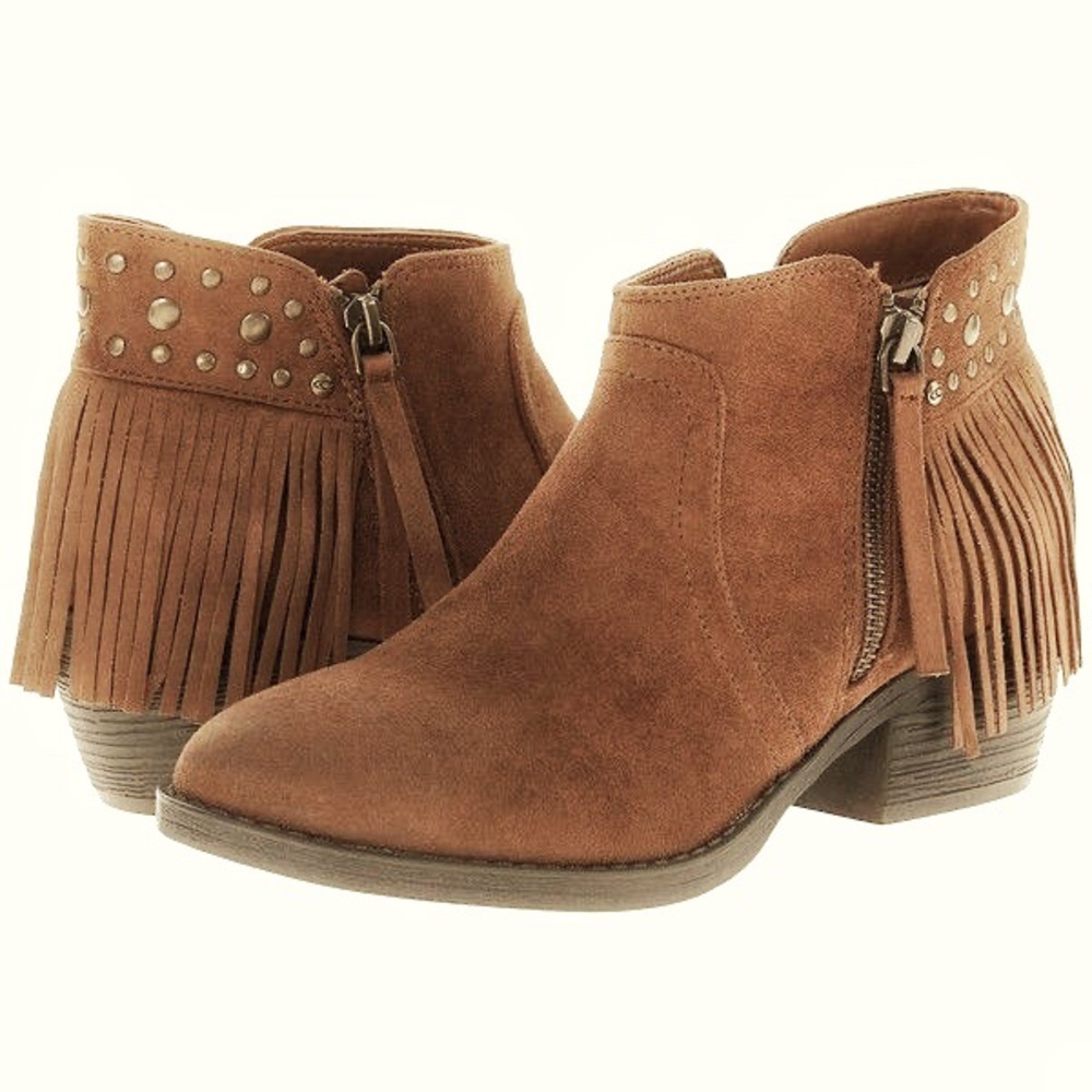 Brown Fringe Low Ankle Boots